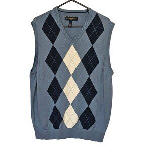 Club Room Mens Argyle Sweater Vest XL 100% Cotton Greyish Blue White Sleeveless